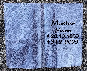 Grauer liegender Grabstein mit Inschrift